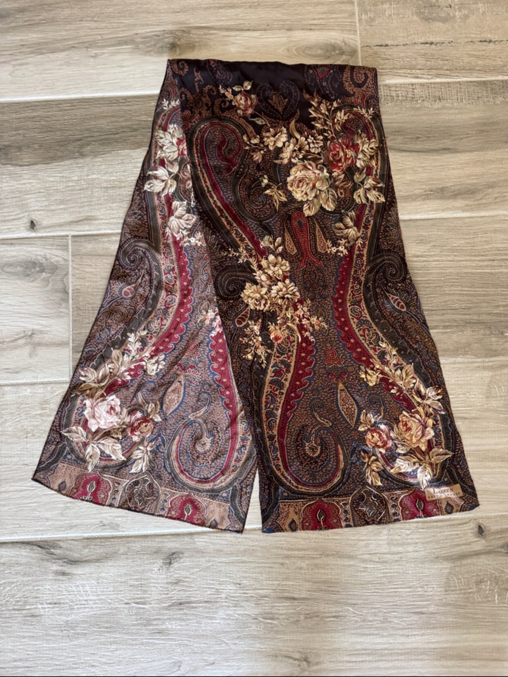 Lauren Ralph Lauren Paisley Floral silk scarf with gold accents